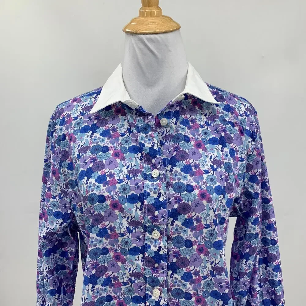 J Crew Shirt Womens 8 Floral Slim Fit Liberty Arrow Long Sleeve Contrast Collar